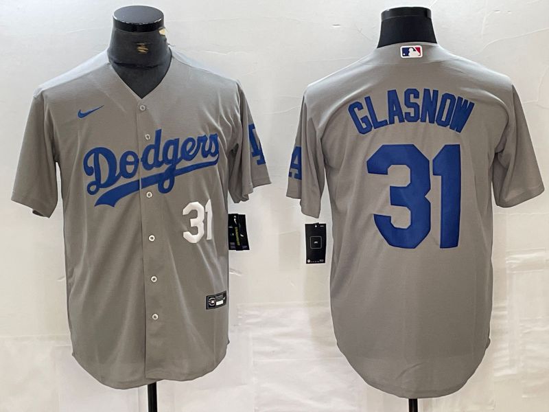 Men Los Angeles Dodgers #31 Glasnow Grey Nike Game MLB Jersey style 9